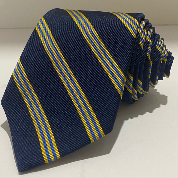 Brooks Brothers Navy Repp Silk Tie Yellow Blue Stripes Classic Regimental USA - Picture 1 of 6